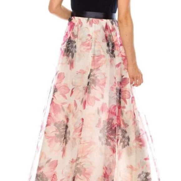 SLNY - 9141152 LONG HALTER Solid BODICE FLORAL A-LINE Dress NWT Navy Purple Pink - Picture 3 of 12